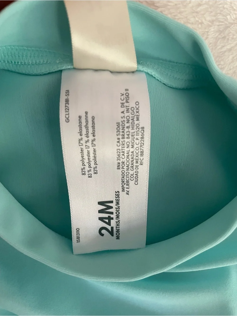 OshKosh B'gosh size: 12m Long-Sleeve Rash Guard - Aqua Mint